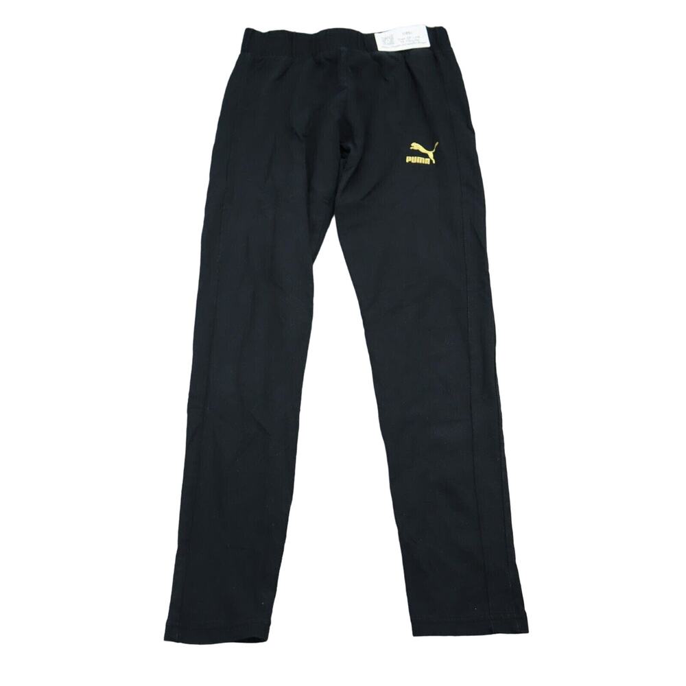 Puma Pants Womens S Black Active Slim Fit Pull on Joggers with Gold Logo Print